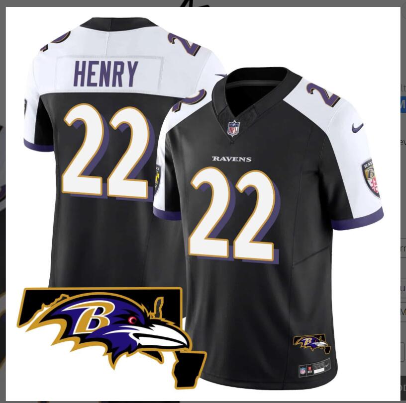 Men Baltimore Ravens 22 Henry black 2024 Nike NFL Jersey style 2